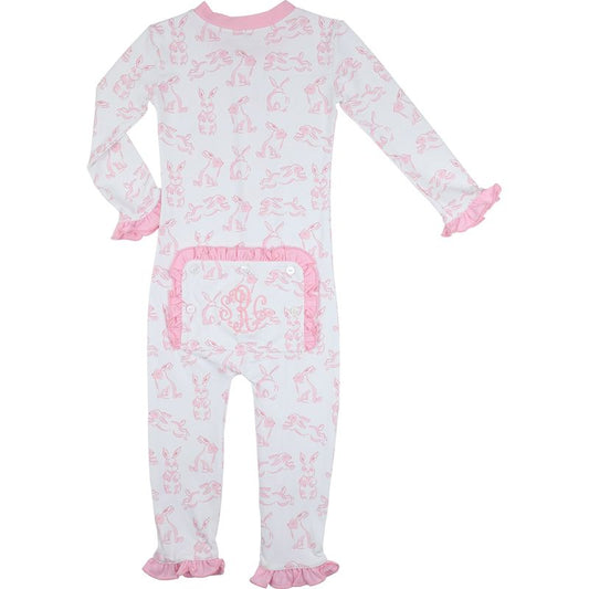 Pink Hopping Bunny Knit Zipper Pajamas