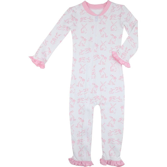 Pink Hopping Bunny Knit Zipper Pajamas