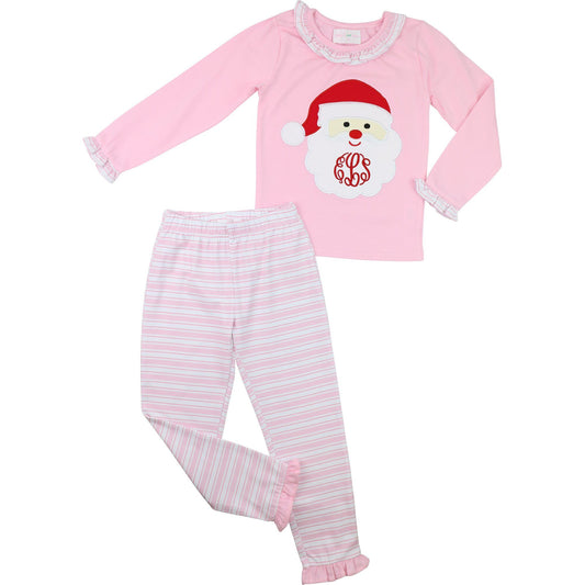 Pink Knit Applique Santa Pajamas