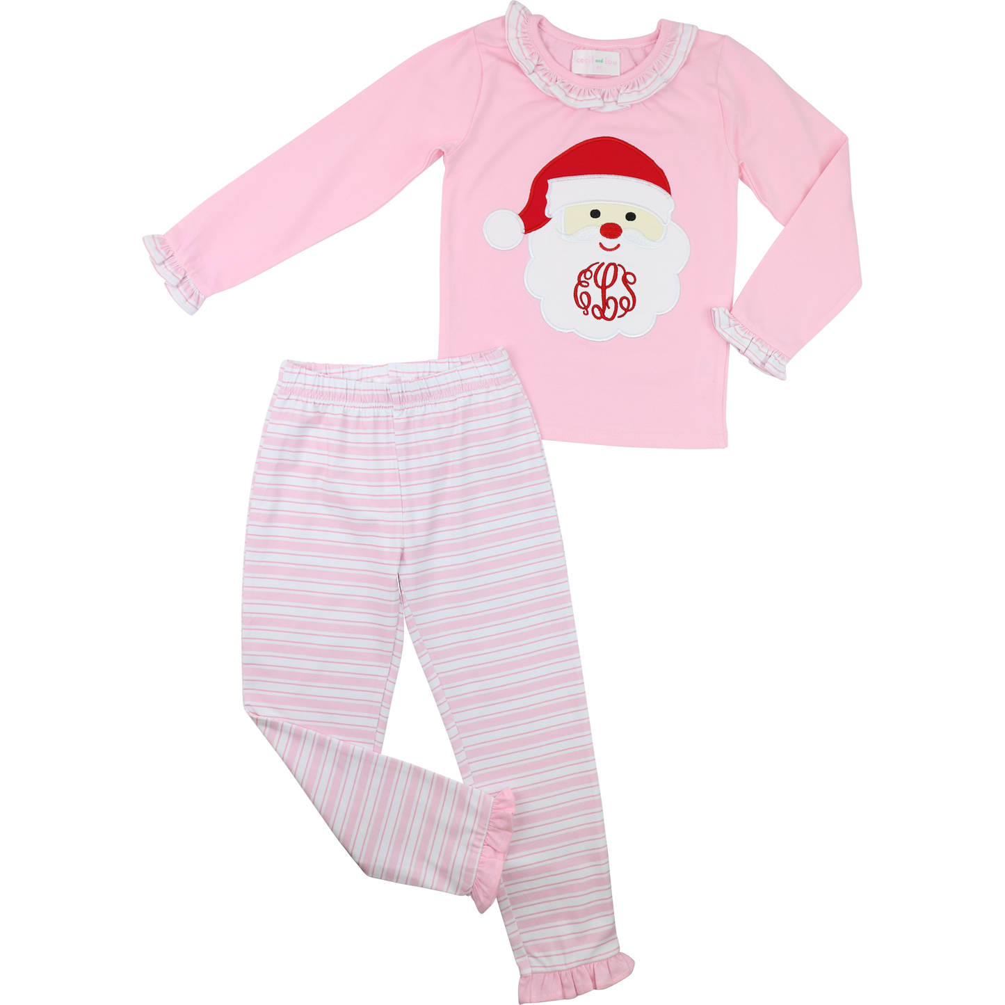 Pink Knit Applique Santa Pajamas