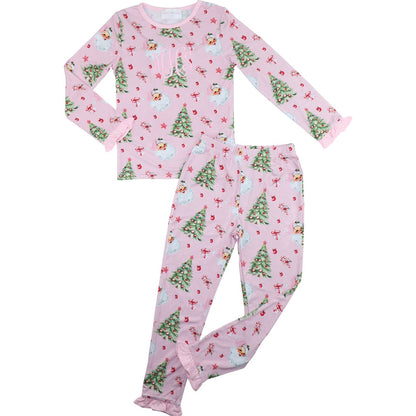 Pink Knit Bamboo Santa And Tree Pajamas