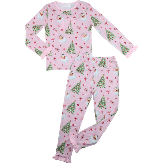 Pink Knit Bamboo Santa And Tree Pajamas