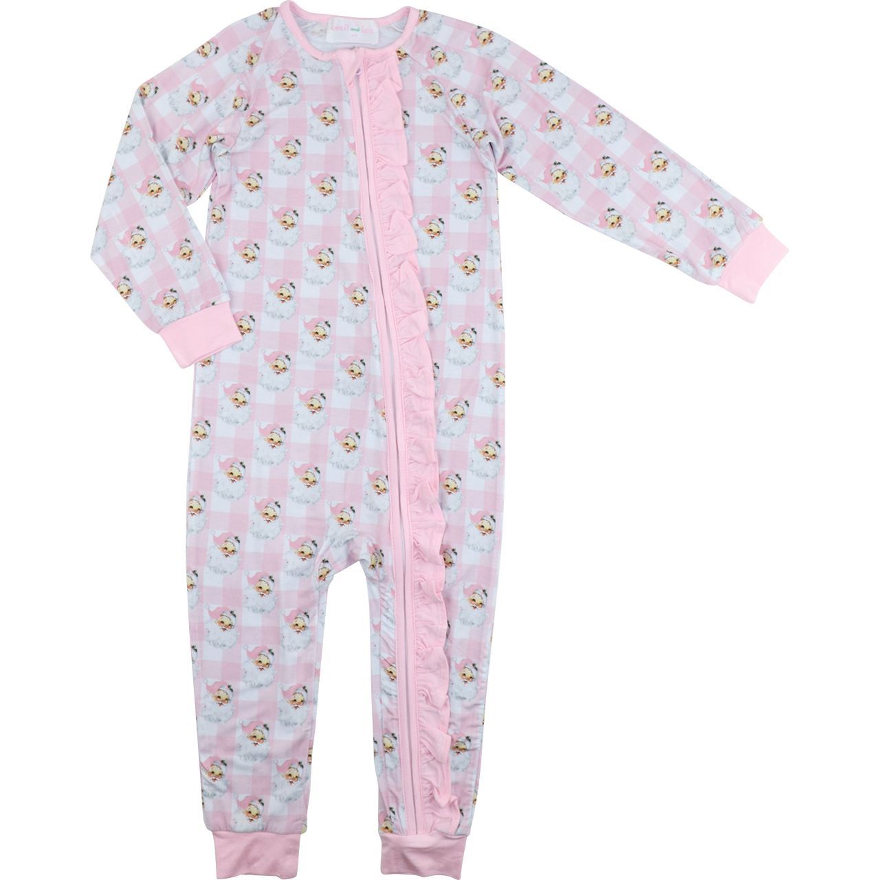 Pink Knit Bamboo Vintage Santa Zipper Pajamas