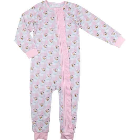 Pink Knit Bamboo Vintage Santa Zipper Pajamas