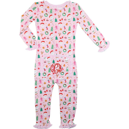Pink Knit Christmas Zipper Pajamas