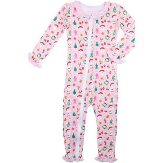 Pink Knit Christmas Zipper Pajamas