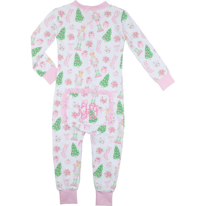 Pink Knit Gingham Holiday Print Zipper Pajamas