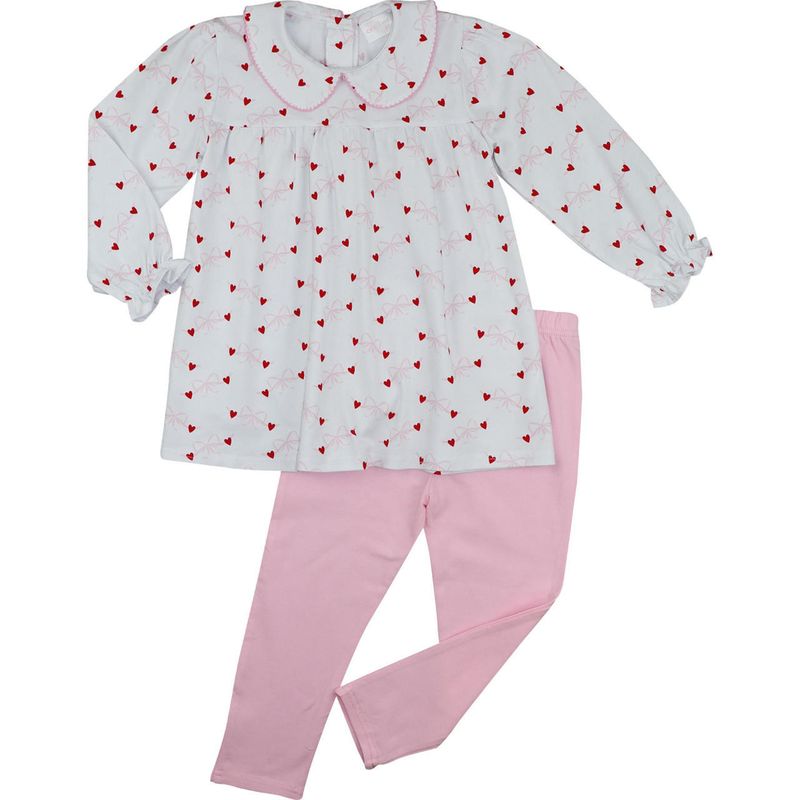 Pink Knit Heart And Bow Legging Set