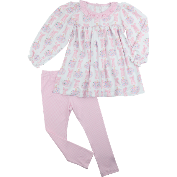 Pink knit pumpkin and bow legging set 