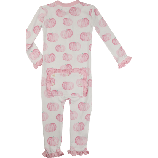 zipper pajama with pink pumpkin pattern on a white background
