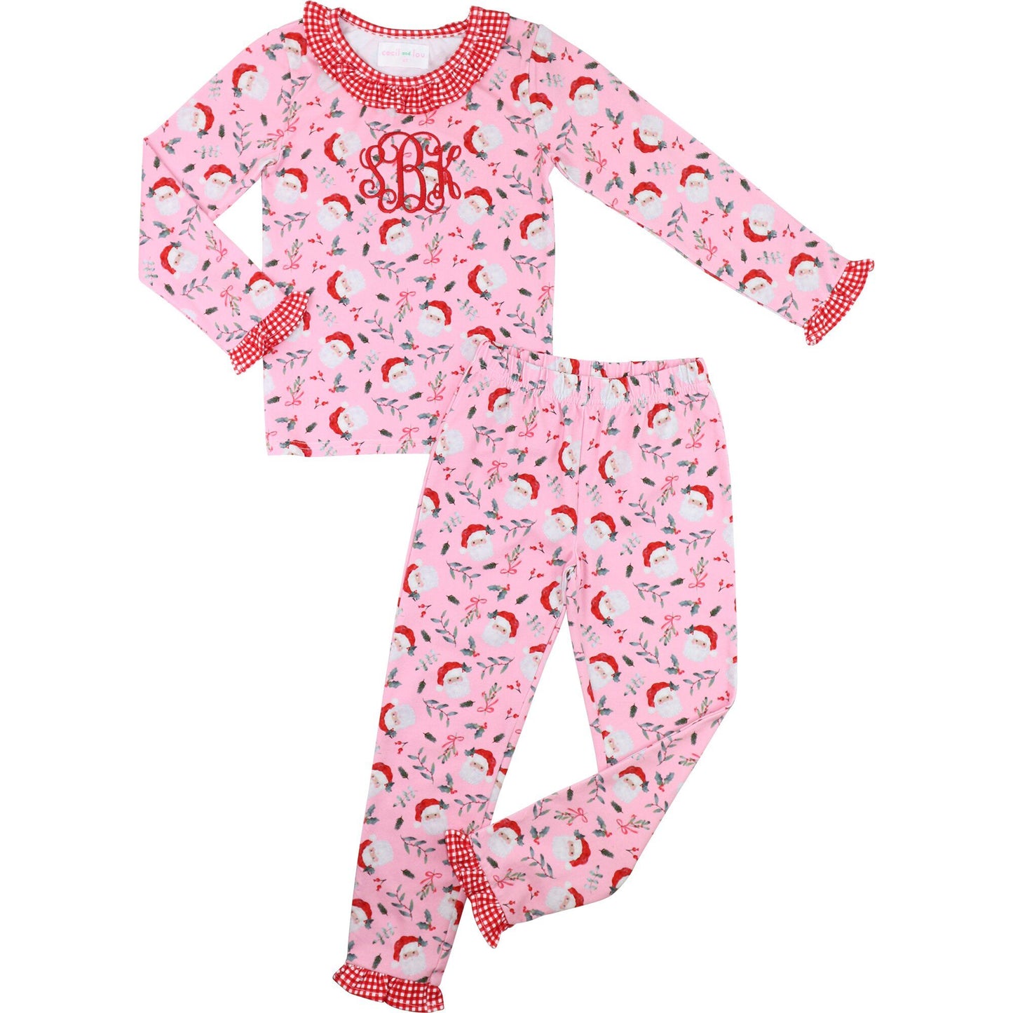 Pink Knit Santa And Holly Pajamas