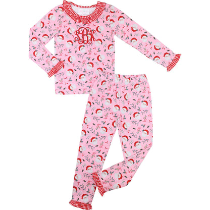 Pink Knit Santa And Holly Pajamas