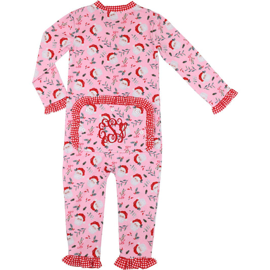 Pink Knit Santa And Holly Zipper Pajamas