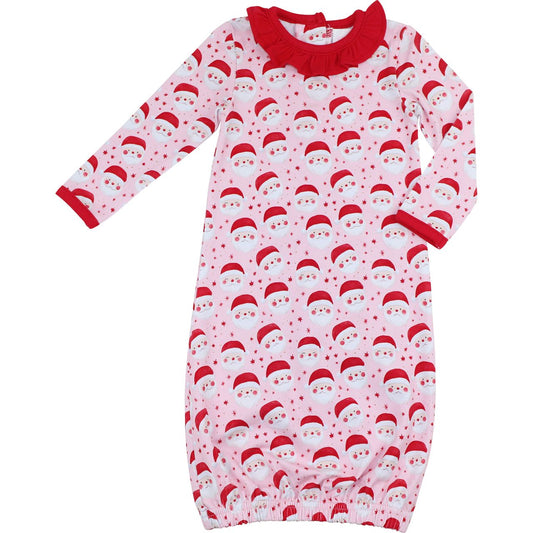 Pink Knit Santa Print Baby Gown