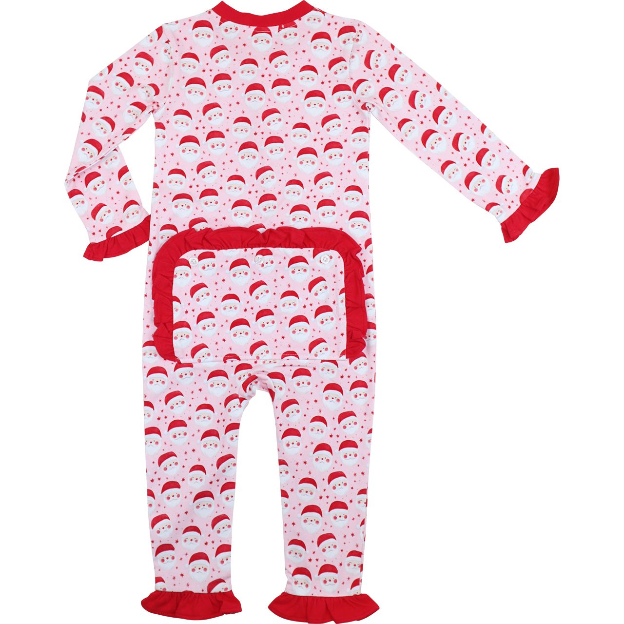 Pink Knit Santa Print Zipper Pajamas