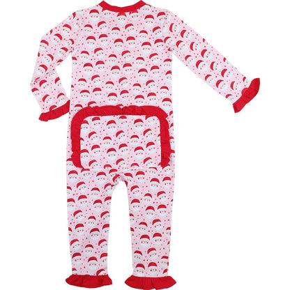 Pink Knit Santa Print Zipper Pajamas