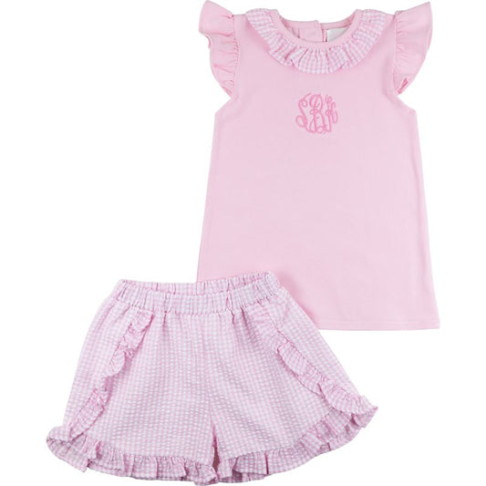Pink Knit Seersucker Short Set