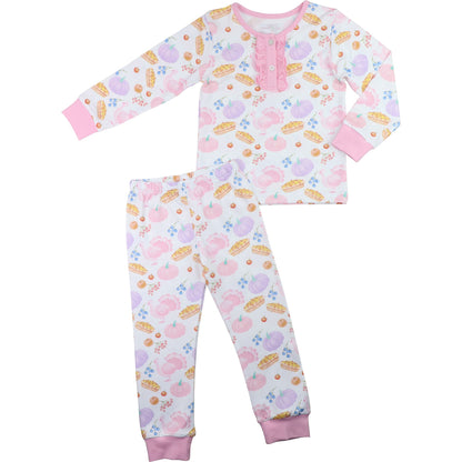 Pink knit turkey and pumpkin pajamas