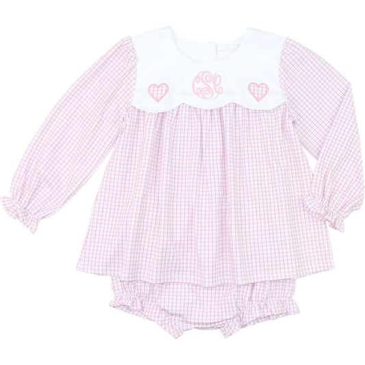 Pink Knit Windowpane Heart Diaper Set