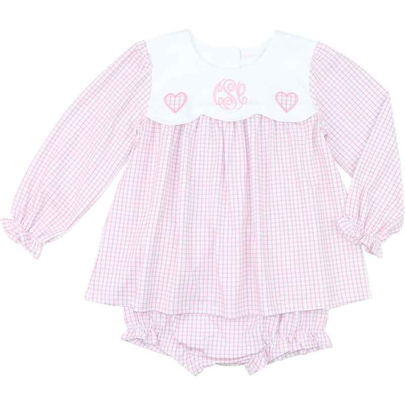 Pink Knit Windowpane Heart Diaper Set