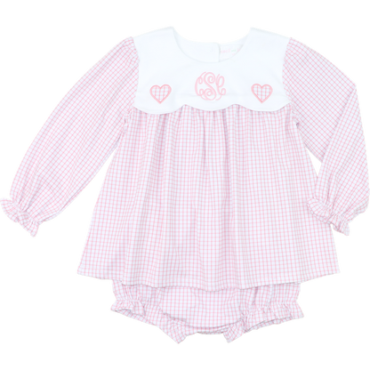 Pink Knit Windowpane Heart Diaper Set