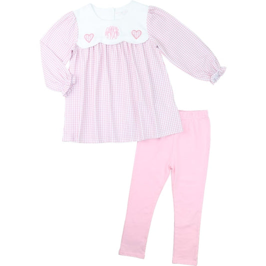 Pink Knit Windowpane Heart Legging Set