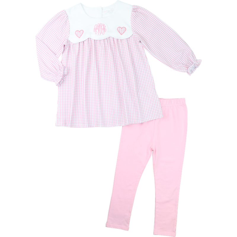 Pink Knit Windowpane Heart Legging Set