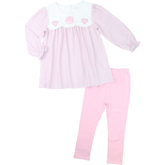 Pink Knit Windowpane Heart Legging Set
