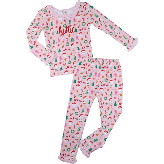 Pink Knit Yuletide Print Pajamas