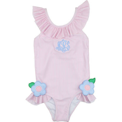 Pink Mini Stripe Flower Swimsuit