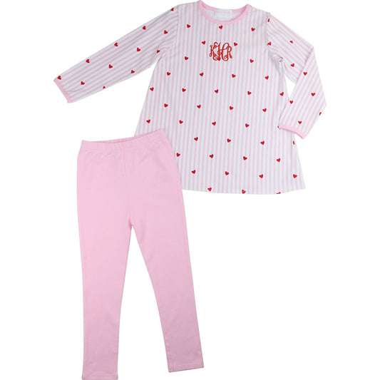 Pink Mini Stripe Knit Heart A-Line Legging Set