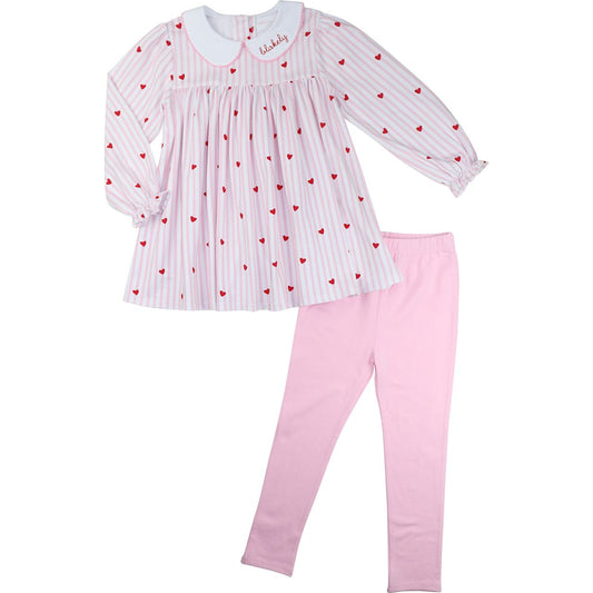Pink Mini Stripe Knit Heart Legging Set