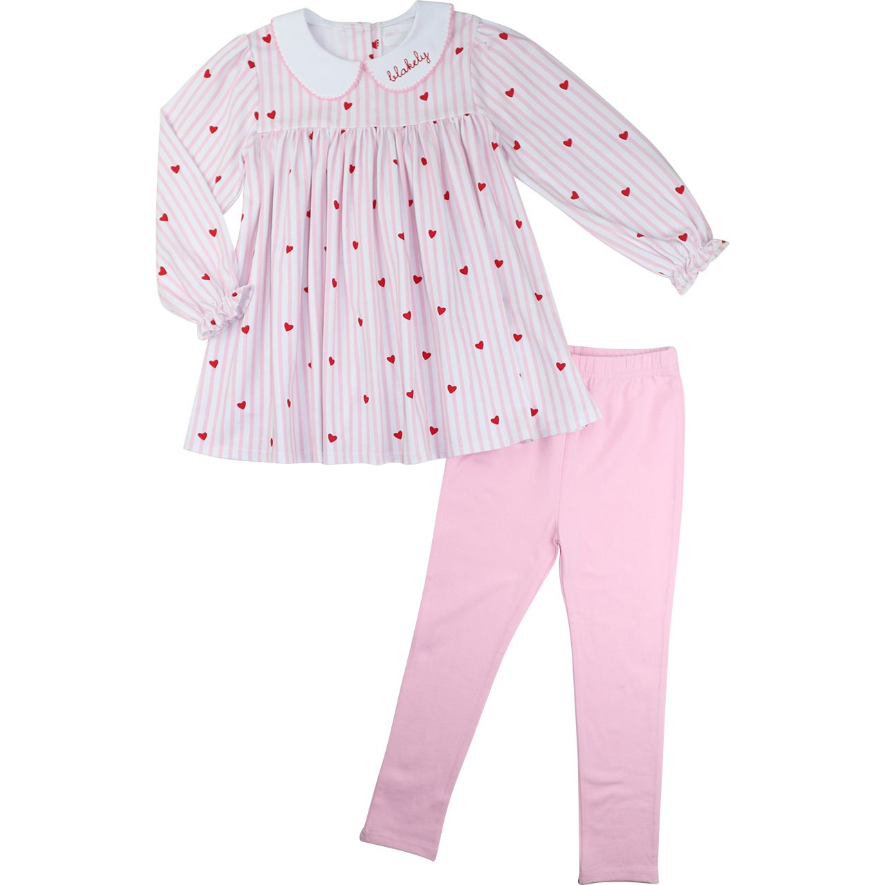 Pink Mini Stripe Knit Heart Legging Set