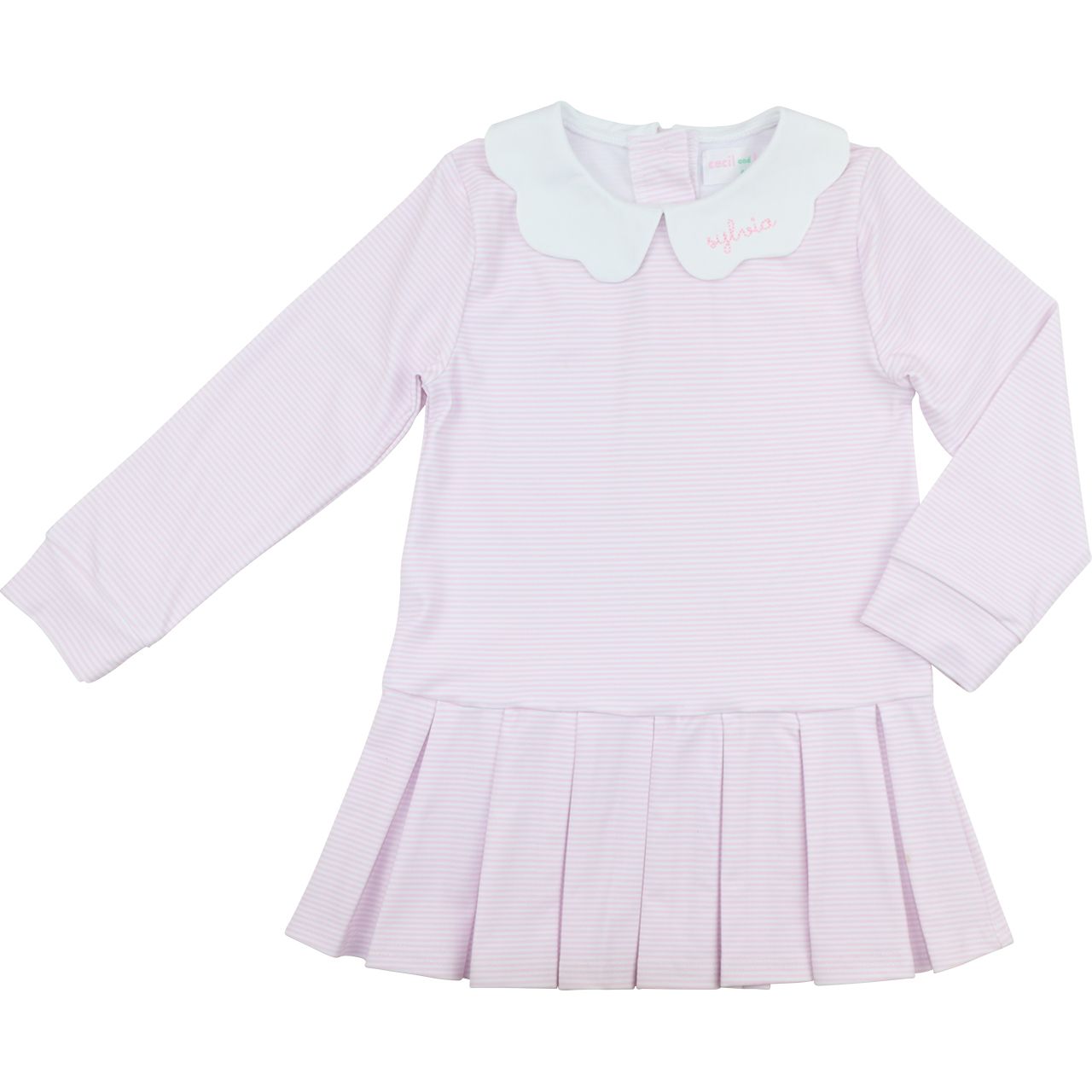 Pink Mini Stripe Scalloped Collar Lycra Tennis Dress