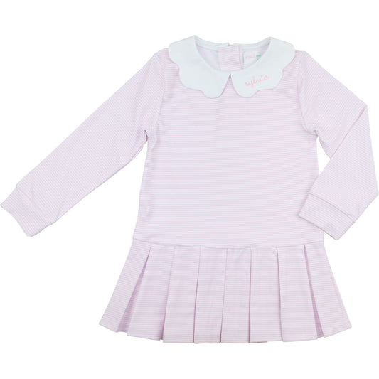 Pink Mini Stripe Scalloped Collar Lycra Tennis Dress