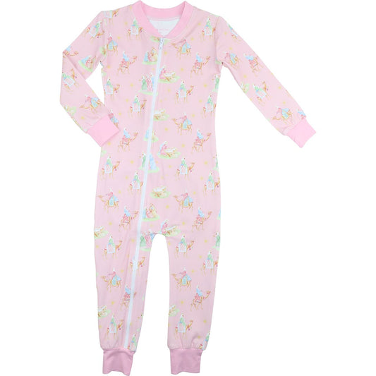 Pink Nativity Scene Knit Zipper Pajamas