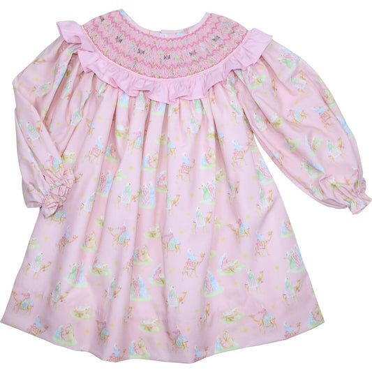 Pink Nativity Scene Smocked Dress