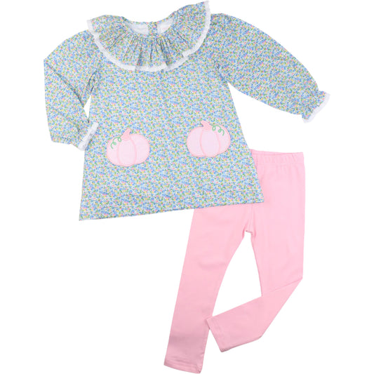 Pink Petite Floral Applique Pumpkin Legging Set
