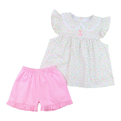 Pink Petite Floral Knit Short Set