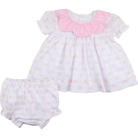 Diaper set with pink collar and white pumpkin diaper set on a white background