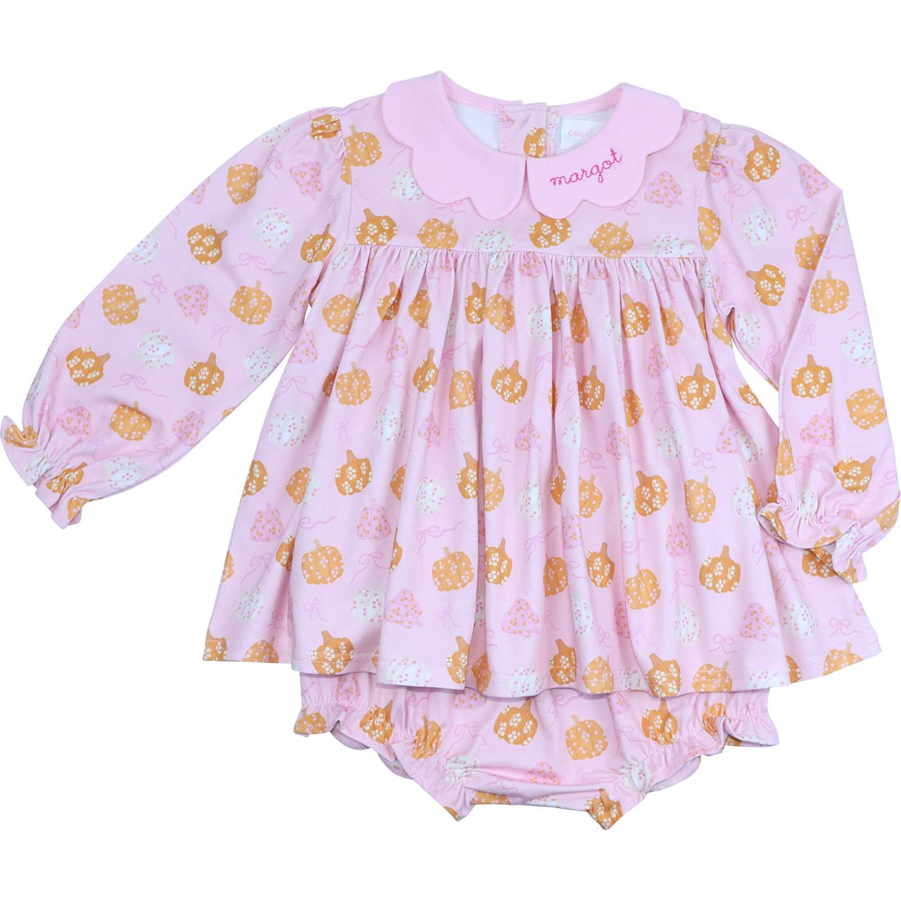 Pink Pumpkin And Bows Knit Diaper Set