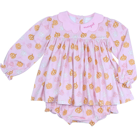 Pink Pumpkin And Bows Knit Diaper Set