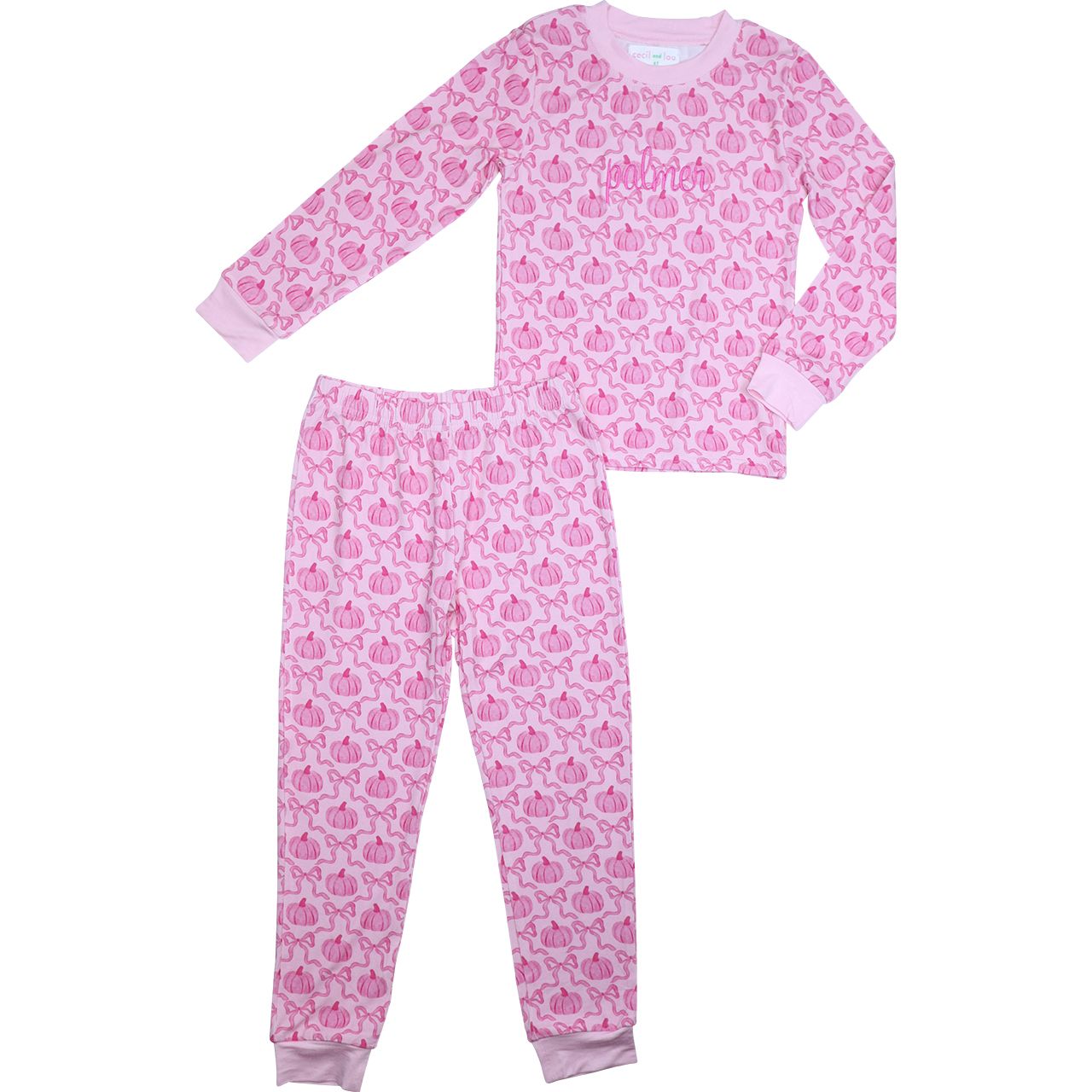 Pink Pumpkin And Ribbon Knit Pajamas