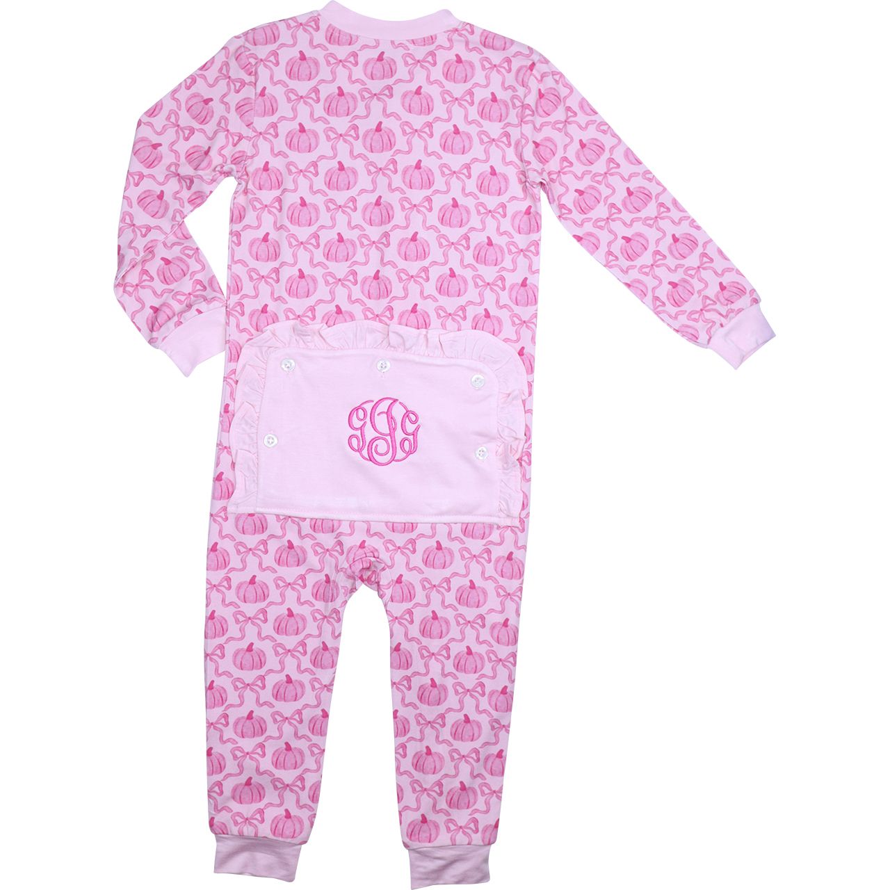 Pink Pumpkin And Ribbon Knit Zipper Pajamas