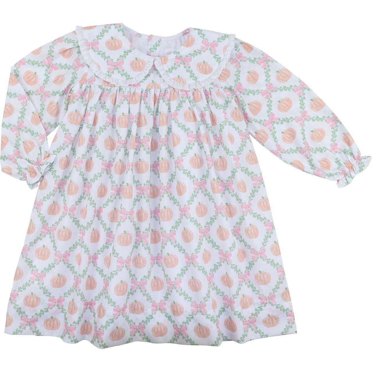 girl dress with pink pumpkin pattern on a white background