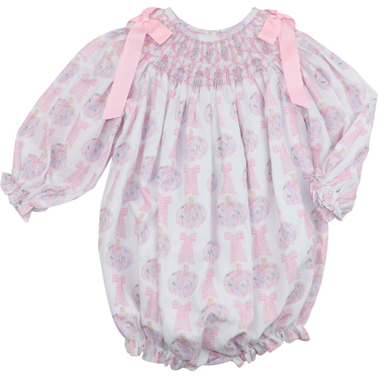Pink Pumpkin and Bow Smocked Bubble