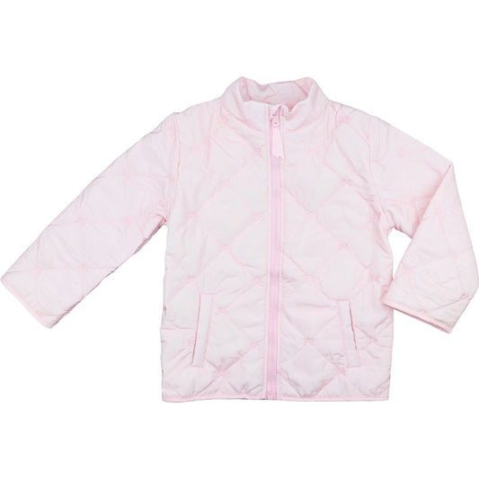 Cecil & Lou girls' Pink Quilted Bow Coat with bow stitching, zipper, and pockets