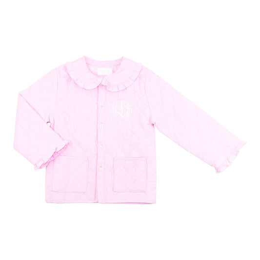 Cecil & Lou girls' Pink Quilted Coat with ruffled Peter Pan collar and front buttons