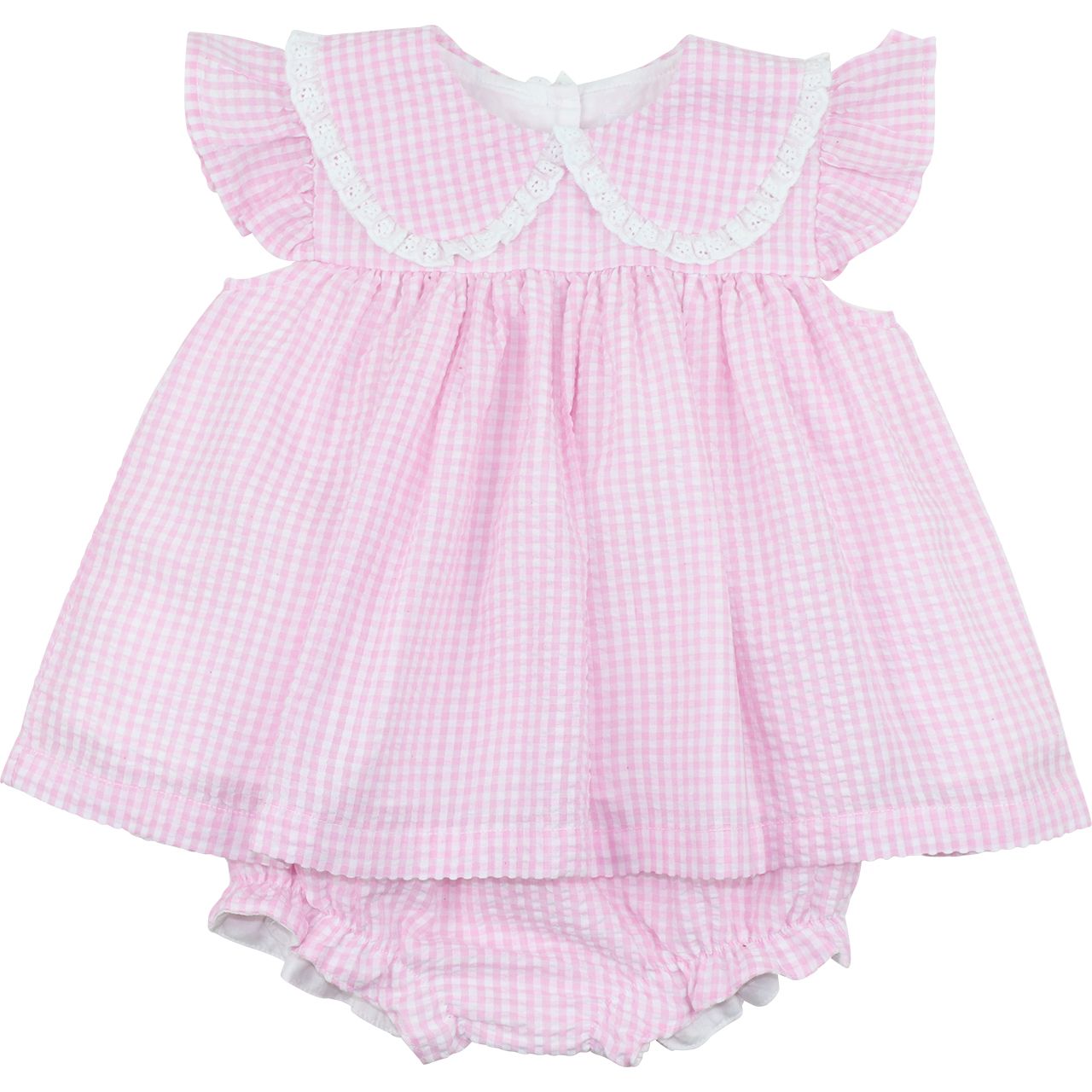 Pink Seersucker Angel Sleeve Diaper Set