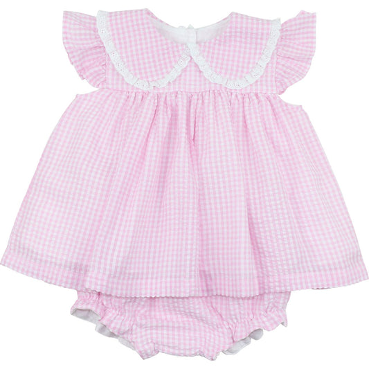 Pink Seersucker Angel Sleeve Diaper Set